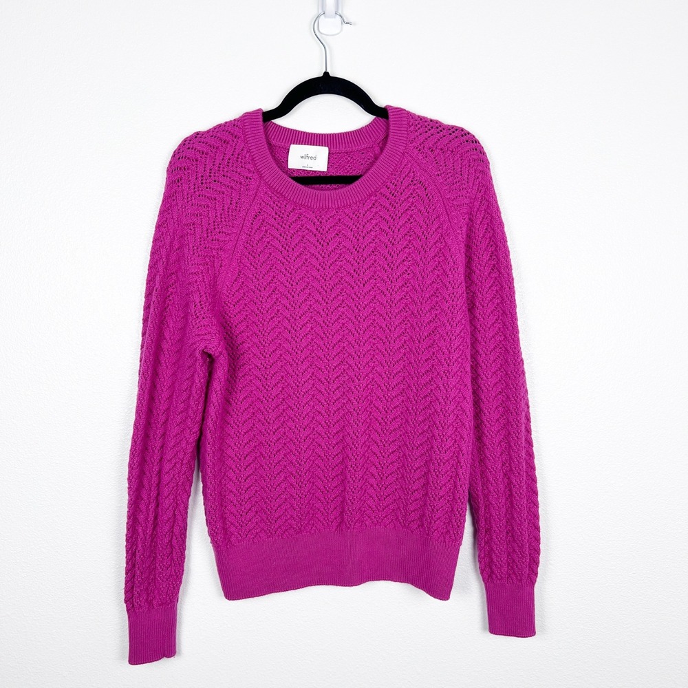Aritzia Wilfred Womens Herringbone Knit Sweater‎ Magenta Pink Crewneck Large